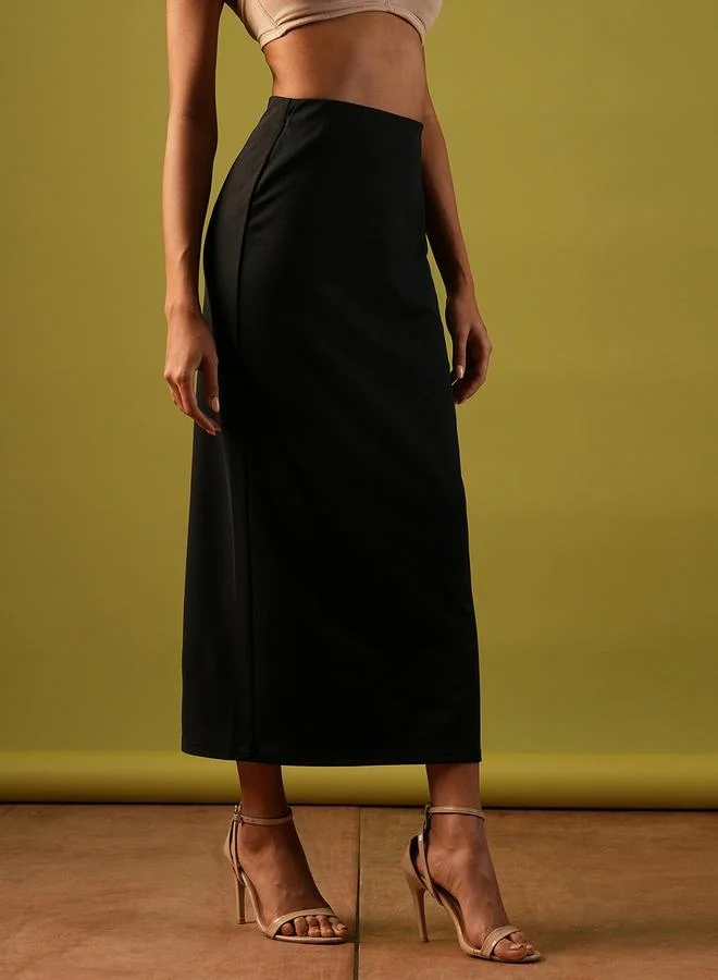 globus Globus Solid High-Rise Stretchy Pencil Midi Skirt
