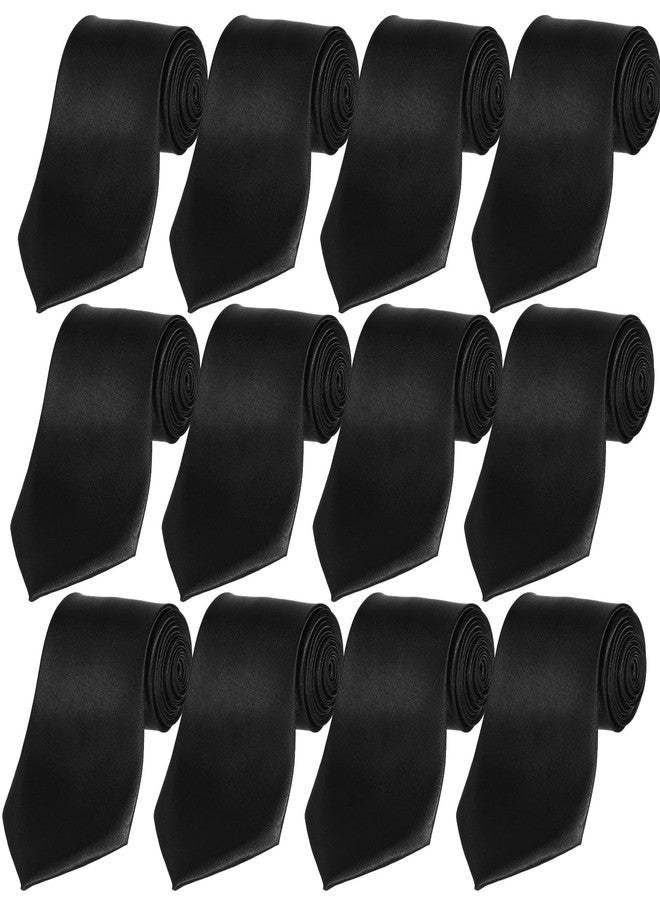 Yolev 12 Pcs Men's Tie Bulk, 3.15" Solid Satin Elegant Mens Neck Ties, Black Ties Bulk for Men Business Casual Formal Wedding Necktie - Image 1