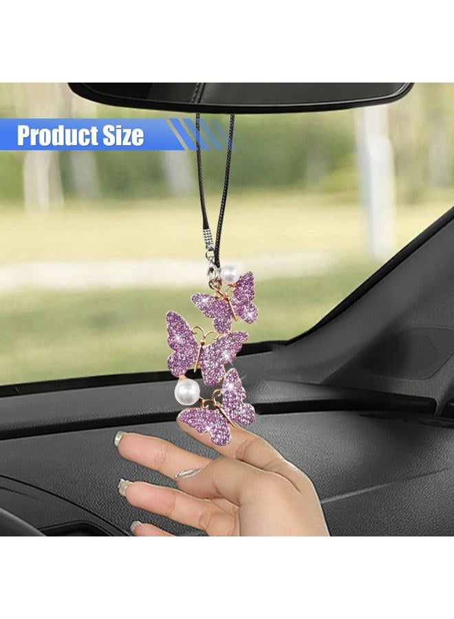 BDZMC Bling Butterfly Diamond Car Hanging Accessories, Crystal Car Rear View Mirror Charms, Hanging Ornament Pendant Lucky Presents for Women, Car Interior Decoration Accessories for All Cars (Purple) - Image 3