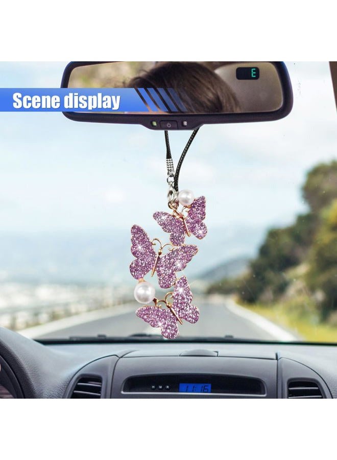 BDZMC Bling Butterfly Diamond Car Hanging Accessories, Crystal Car Rear View Mirror Charms, Hanging Ornament Pendant Lucky Presents for Women, Car Interior Decoration Accessories for All Cars (Purple) - Image 4
