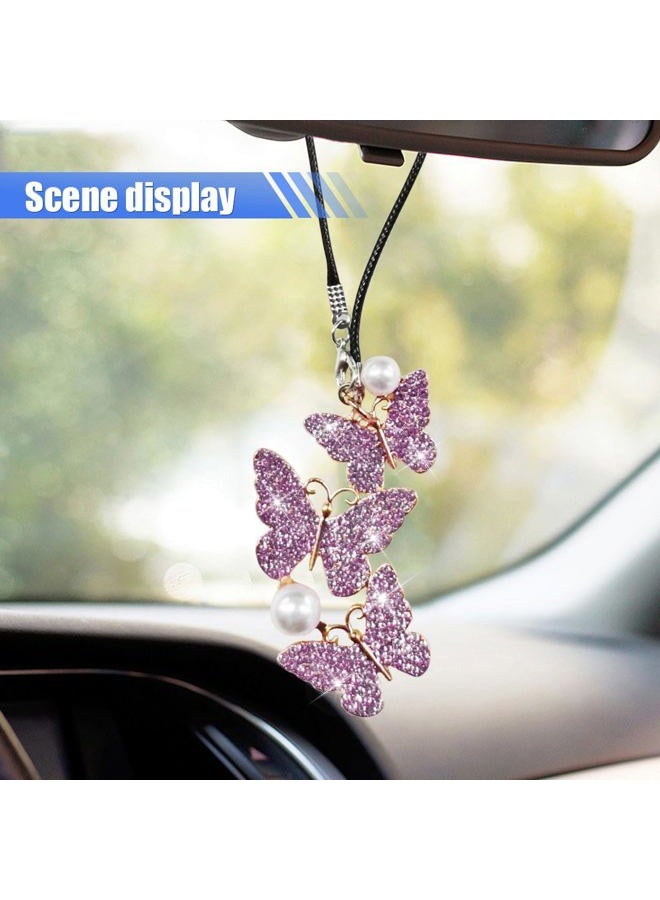 BDZMC Bling Butterfly Diamond Car Hanging Accessories, Crystal Car Rear View Mirror Charms, Hanging Ornament Pendant Lucky Presents for Women, Car Interior Decoration Accessories for All Cars (Purple) - Image 5