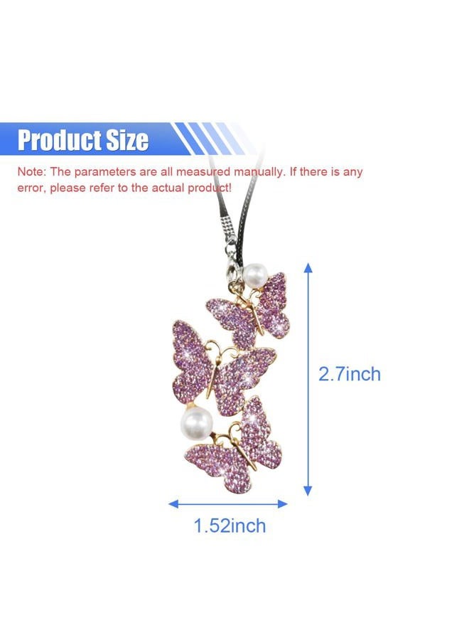 BDZMC Bling Butterfly Diamond Car Hanging Accessories, Crystal Car Rear View Mirror Charms, Hanging Ornament Pendant Lucky Presents for Women, Car Interior Decoration Accessories for All Cars (Purple) - Image 2