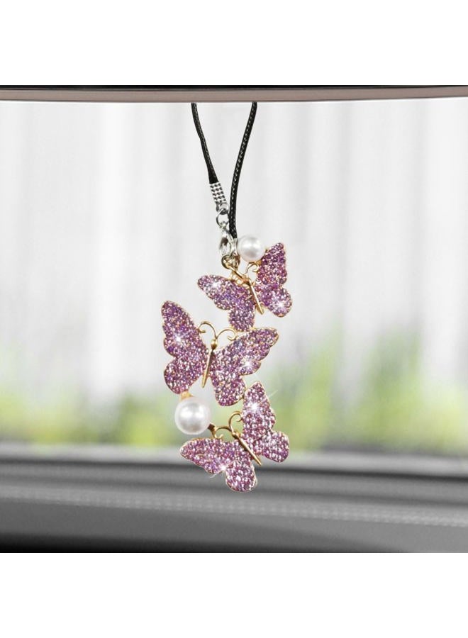 BDZMC Bling Butterfly Diamond Car Hanging Accessories, Crystal Car Rear View Mirror Charms, Hanging Ornament Pendant Lucky Presents for Women, Car Interior Decoration Accessories for All Cars (Purple) - Image 1