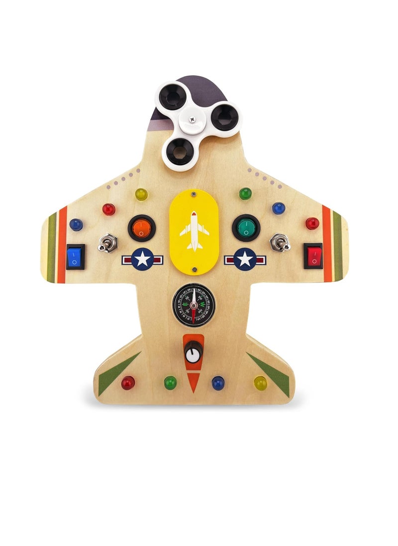 Toddler Montessori Busy Board, Safe Wooden Educational Toy With Lights, Children Early Development Sensory Board, Motor Skills Learning Board Toy For Kids, (1pc)  - Image 1