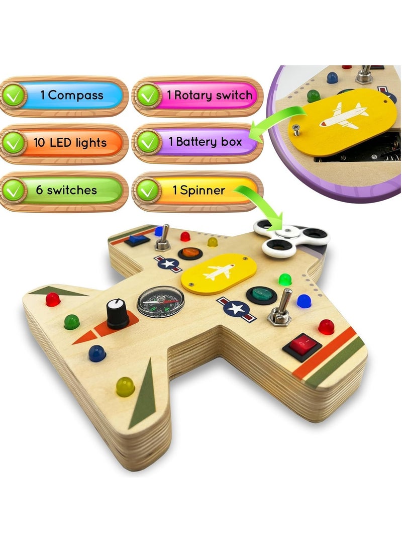 Toddler Montessori Busy Board, Safe Wooden Educational Toy With Lights, Children Early Development Sensory Board, Motor Skills Learning Board Toy For Kids, (1pc)  - Image 2