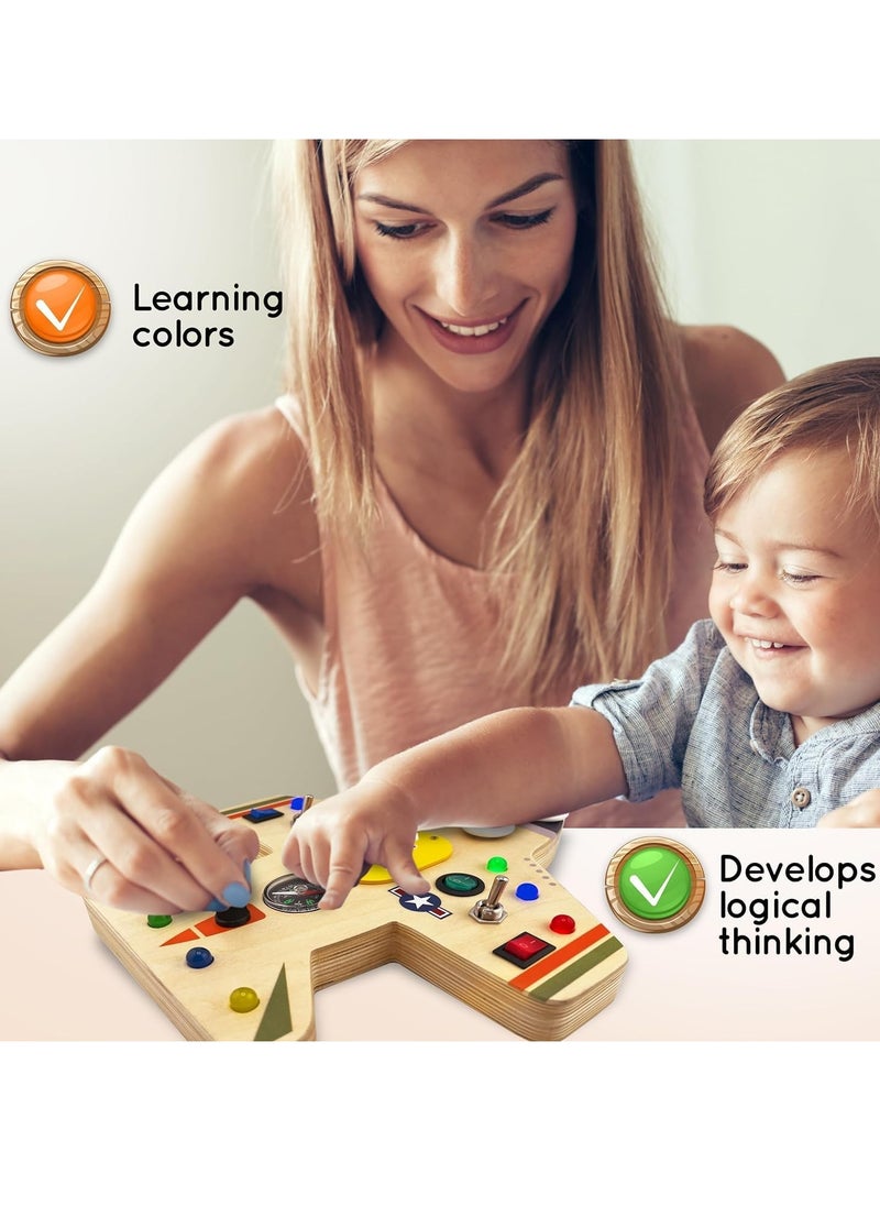 Toddler Montessori Busy Board, Safe Wooden Educational Toy With Lights, Children Early Development Sensory Board, Motor Skills Learning Board Toy For Kids, (1pc)  - Image 3