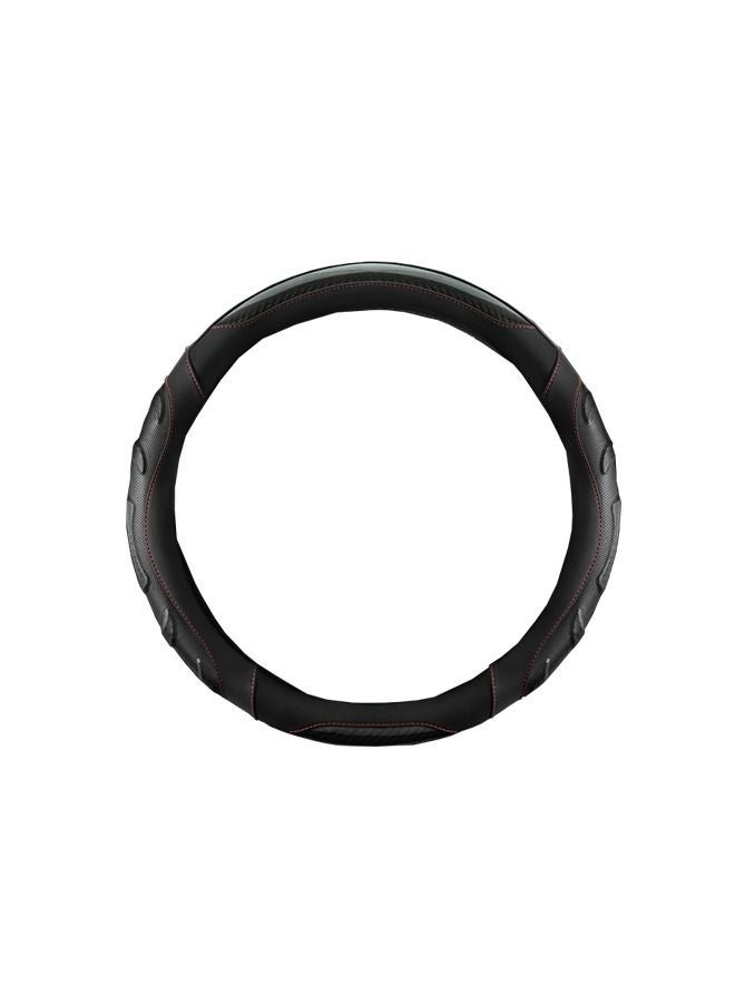 Carbon Fiber Leather Steering Wheel Cover, Breathable Non-Slip Steering Wheel Cover, 15-Inch All-Season Steering Wheel Cover (Black with Red Line) - Image 5