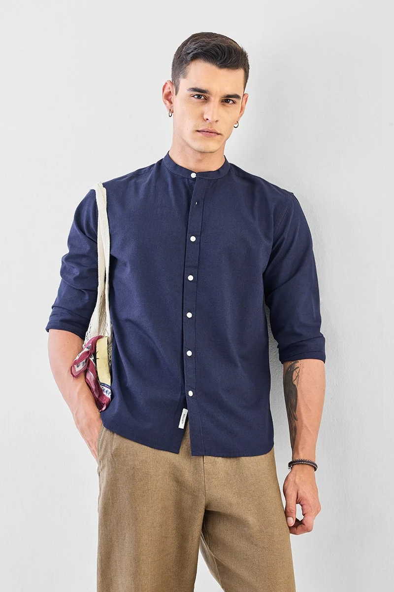 SNITCH Navy Solid Long Sleeve Regular Fit Shirt