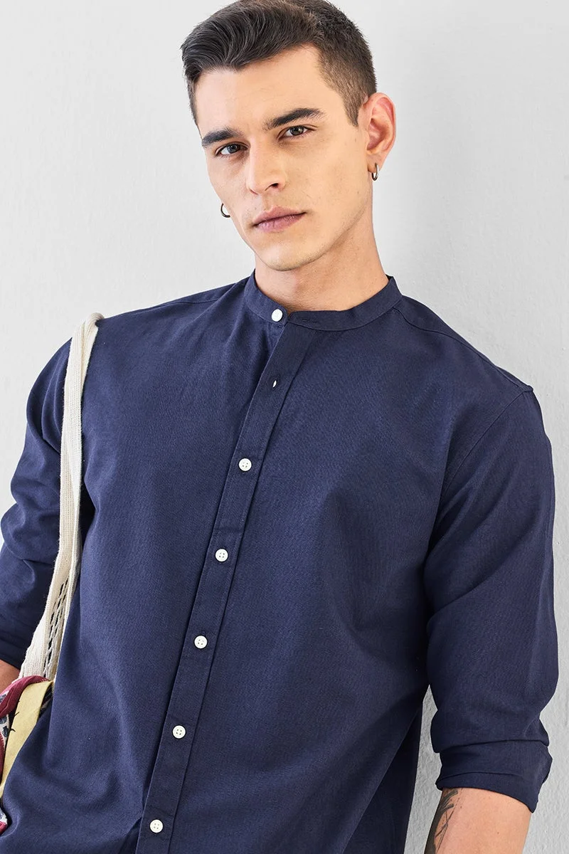 SNITCH Navy Solid Long Sleeve Regular Fit Shirt