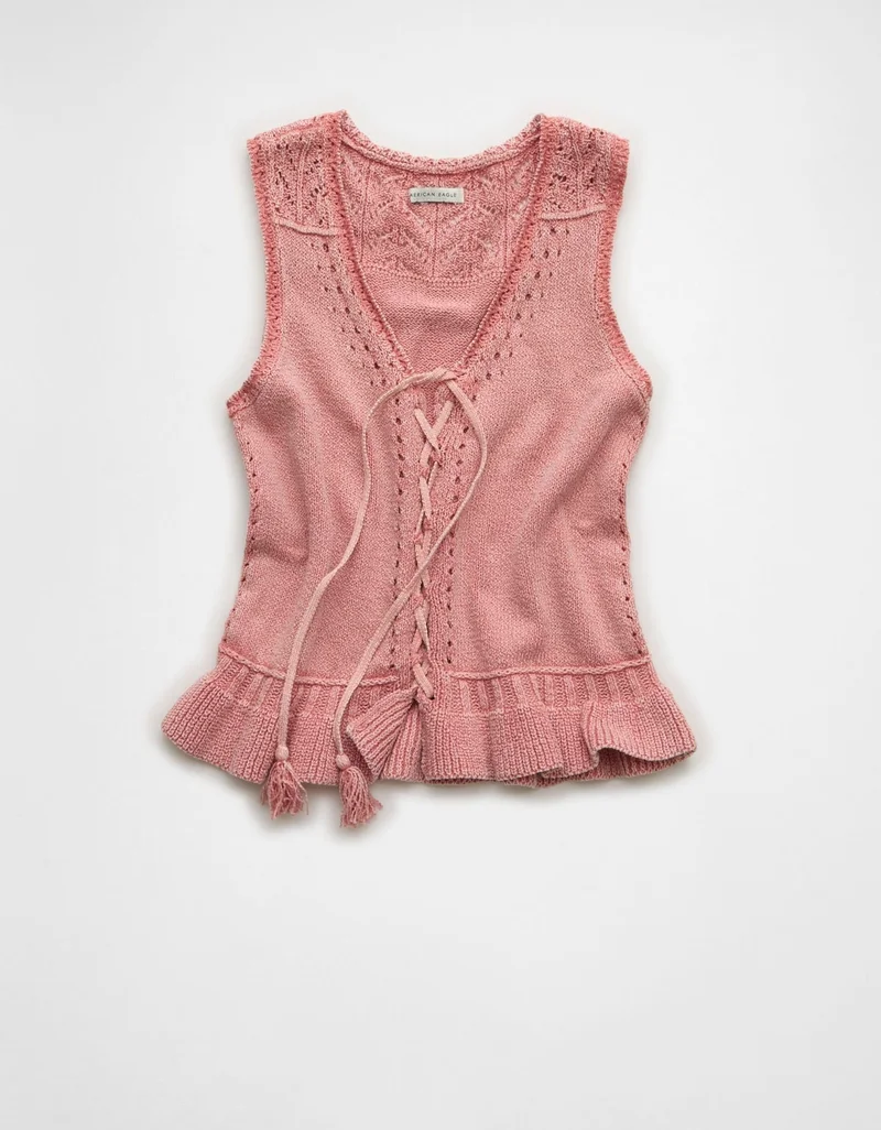American Eagle  AE Ruffle Hem V-Neck Sweater Tank for Women | Best Price UAE
