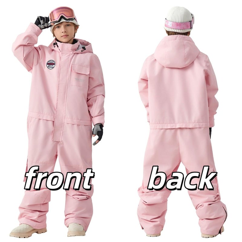 HOTIAN Kids Snow Suit Boys Girls Hooded Windproof Waterproof Insulated One Piece Snowboarding Ski Suit,Pink,8-9Years - Image 3