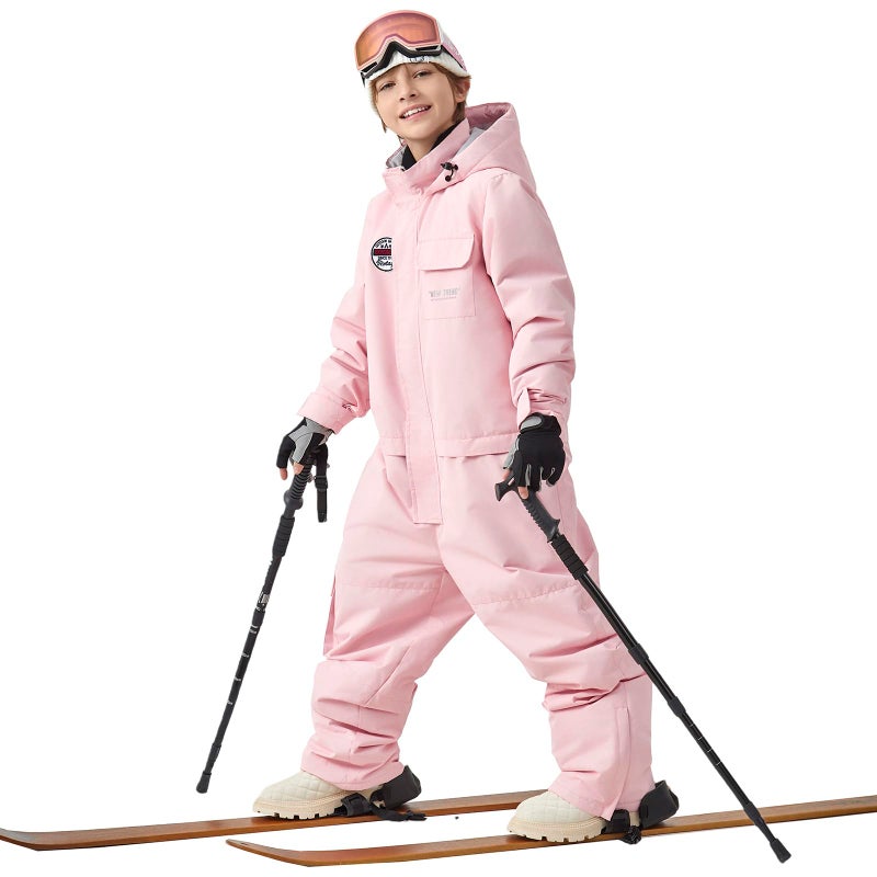 HOTIAN Kids Snow Suit Boys Girls Hooded Windproof Waterproof Insulated One Piece Snowboarding Ski Suit,Pink,8-9Years - Image 1