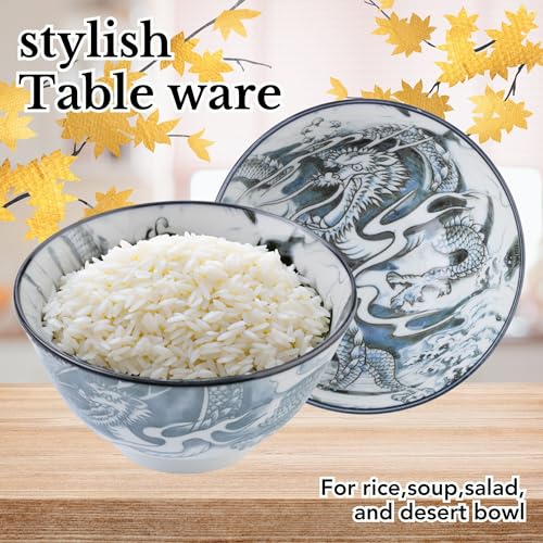 Mino Ware Japanese Rice Bowl, Rice Ramen Noodle Soup Sarada Pasta, Blue Dragon Design Chawn, 2.5 inch 8.8oz, Set of 2 - Image 5