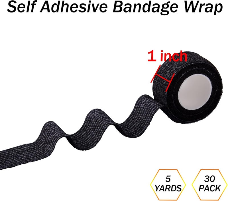 BQTQ 30 Rolls Self Adhesive Bandage Wrap Self Adherent Wrap Bandage 1 inch Self Stick Bandage Wrap Tape Stretch Bandages for Wrist Ankle Swelling Sprains Black - Image 2