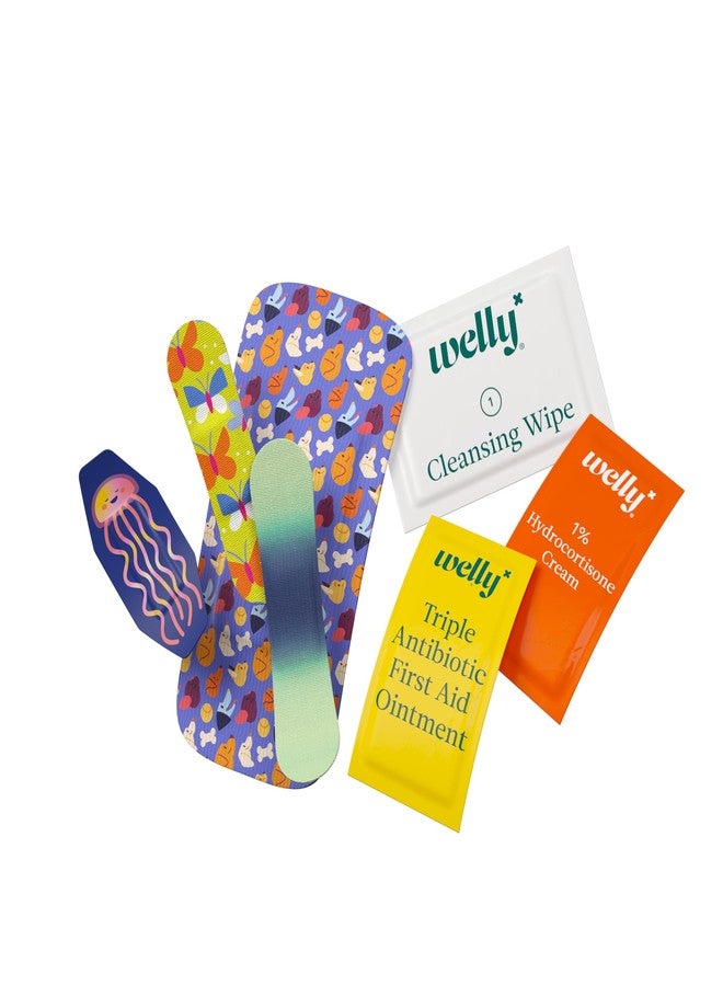 Welly First Aid Kit - Adhesive Bandages in Flexible Fabric and Waterproof, Singe Use Ointments (Triple Antibiotic, Cleansing Wipes and Hydrocortisone) - 70 Count - Image 5