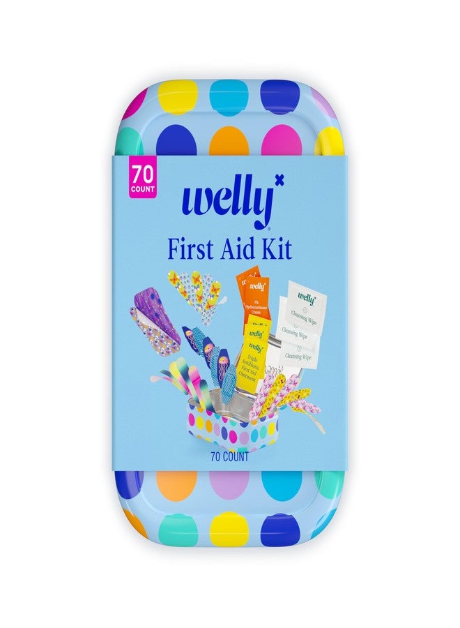 Welly First Aid Kit - Adhesive Bandages in Flexible Fabric and Waterproof, Singe Use Ointments (Triple Antibiotic, Cleansing Wipes and Hydrocortisone) - 70 Count - Image 1