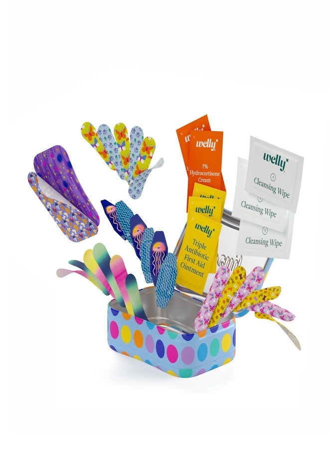 Welly First Aid Kit - Adhesive Bandages in Flexible Fabric and Waterproof, Singe Use Ointments (Triple Antibiotic, Cleansing Wipes and Hydrocortisone) - 70 Count - Image 3