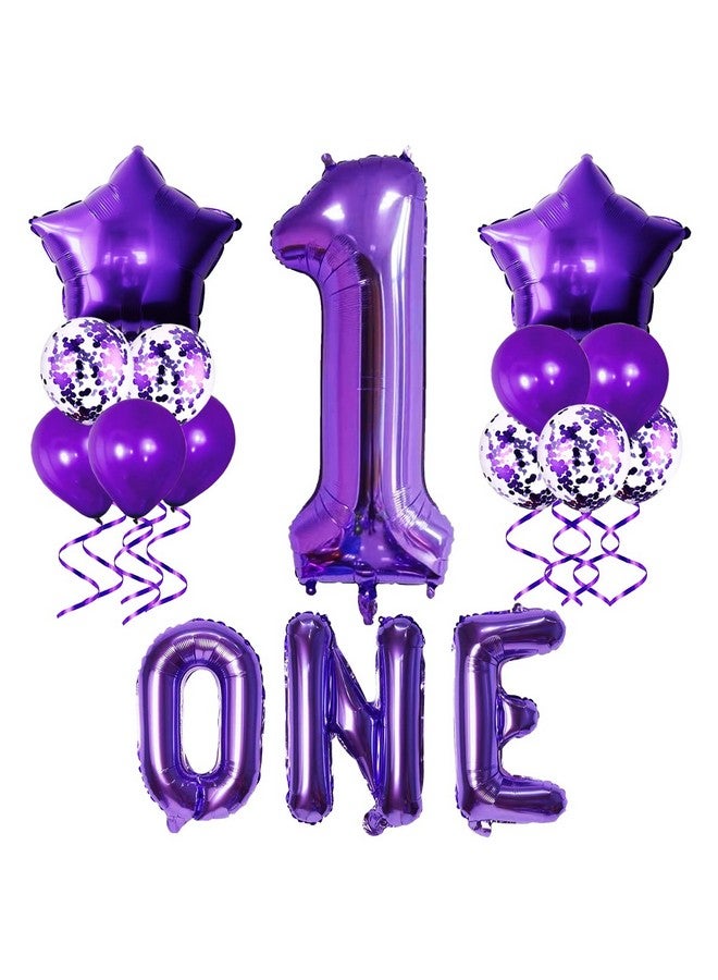 Asonlye بالون عيد الميلاد الأول باللون الأرجواني - رقم 1 بحجم 40 بوصة، بالونات نجوم كونفيتي لتزيين عيد الميلاد الأول للبنات - Image 1