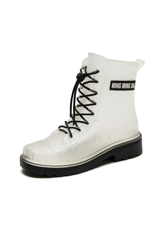 Rain Boots For Lovers Adult Non-slip Waterproof Rubber Shoes New Fashion Martin Boots Rain Boots Thick Bottom Work Fleece-lined Water Shoes