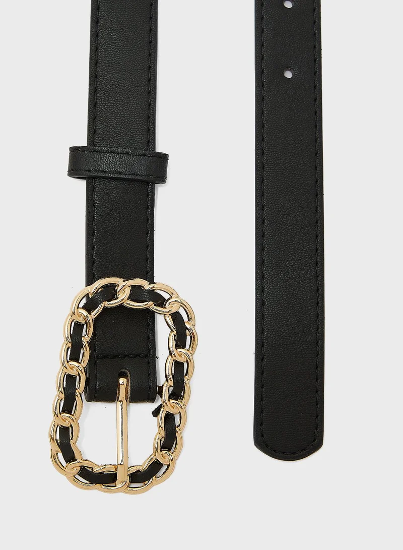 Ginger Pu Woven Chain Buckle Belt