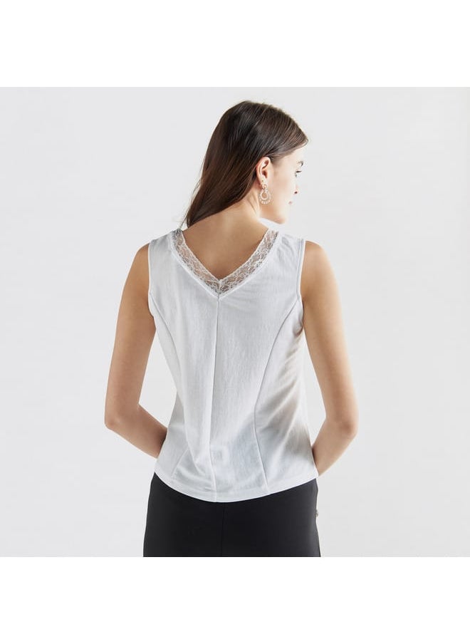 FAV Lace Insert Sleeveless Shirt with V-Neck  - Image 3