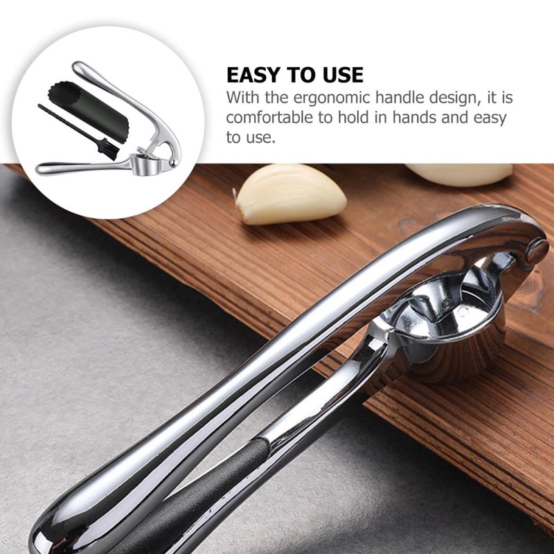 Zinc Alloy Garlic Press Set 3 Pieces Handheld Crusher Mincer And Paste Kitchen Tool - Image 4
