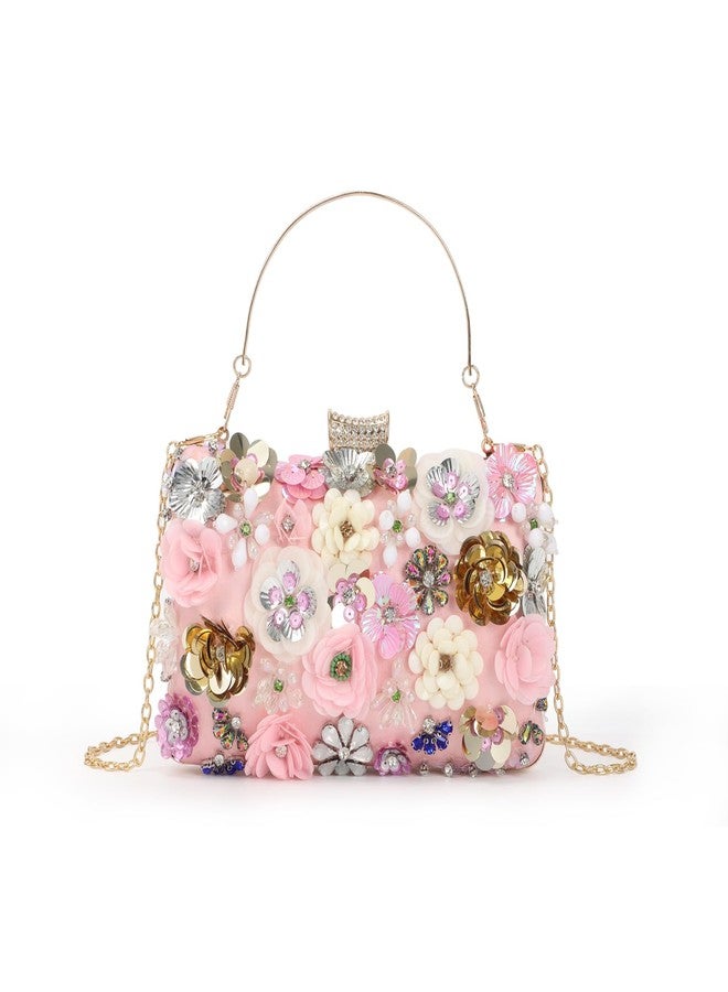 Lanpet Women Clutches Flower Evening Handbag Chain Strap Shoulder Bag, Pink, 7.87 inches * 2.76 inches * 4.53 inches - Image 1