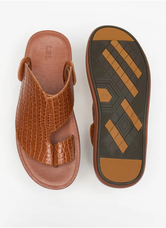 ال بي ال من شو اكسبرس Men's Textured Slip-On Arabic Sandals with Toe Loop Detail