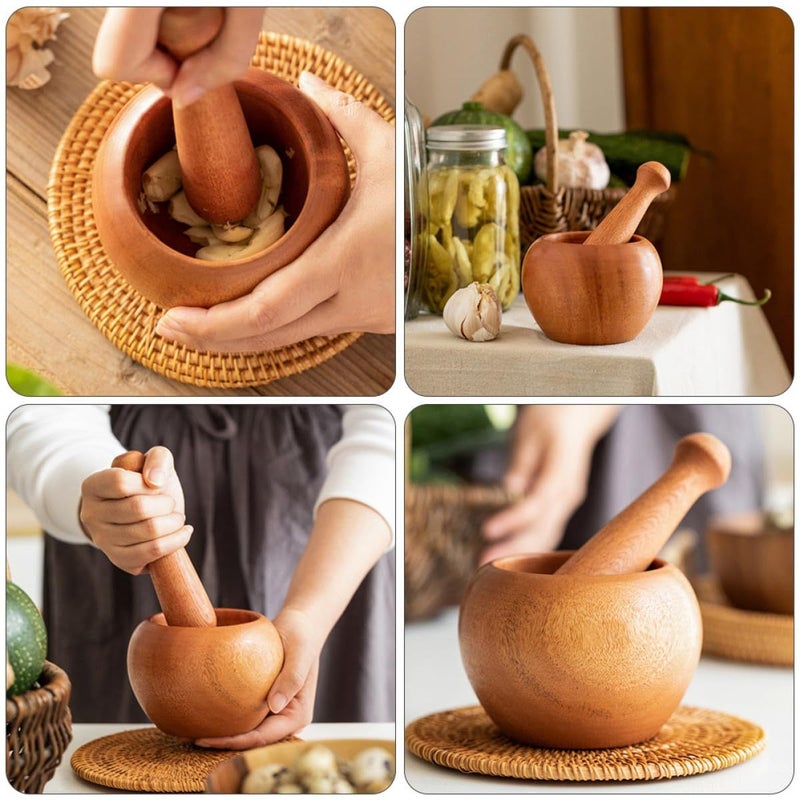 مطحنة ثوم خشبية كبيرة يدوية أداة سحق التوابل للمطبخ - Image 5