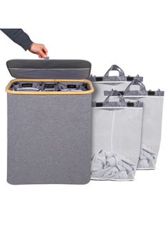 XiuWoo 100L Collapsible Laundry Basket Washing Baskets Bamboo Laundry Hamper Dirty Clothes Bins Hamper Basket  with Lid and 3 Mesh Laundry Bags and Labels for Bathroom Living Room Bedroom  - Image 2