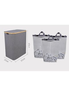 XiuWoo 100L Collapsible Laundry Basket Washing Baskets Bamboo Laundry Hamper Dirty Clothes Bins Hamper Basket  with Lid and 3 Mesh Laundry Bags and Labels for Bathroom Living Room Bedroom  - Image 4