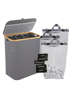 XiuWoo 100L Collapsible Laundry Basket Washing Baskets Bamboo Laundry Hamper Dirty Clothes Bins Hamper Basket  with Lid and 3 Mesh Laundry Bags and Labels for Bathroom Living Room Bedroom  - Image 1