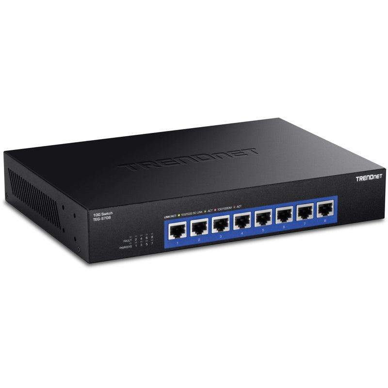 TRENDnet 8-Port 10G Switch, 8 x 10G RJ-45 Ports, 160Gbps Switching Capacity Rack mountable, 10 Gigabit Network Connections, Lifetime Protection, Black, TEG-S708 - Image 1