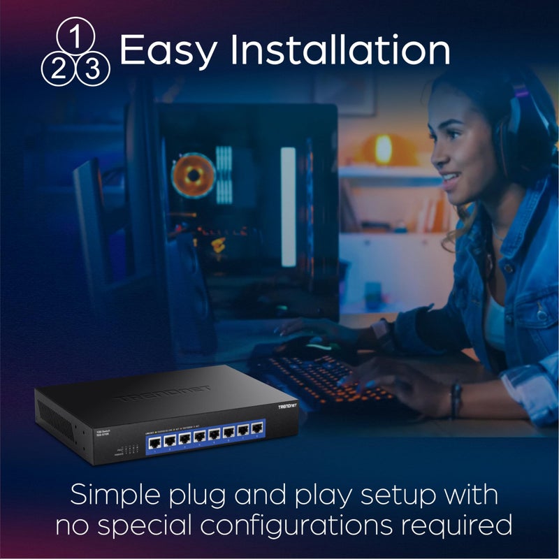 TRENDnet 8-Port 10G Switch, 8 x 10G RJ-45 Ports, 160Gbps Switching Capacity Rack mountable, 10 Gigabit Network Connections, Lifetime Protection, Black, TEG-S708 - Image 2