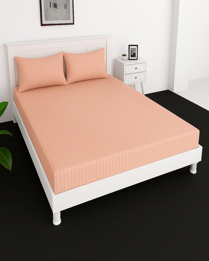MAXQON Deep Fitted Bed Sheet with 2Pcs Pillow Covers, Double (120x200+30CM), Color Peach - Image 1