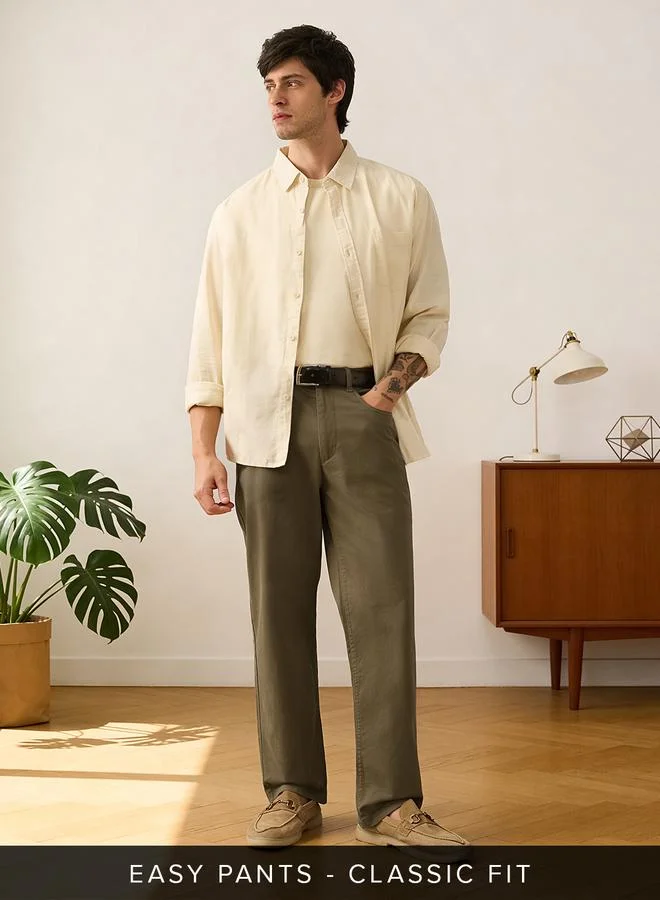 Men Khaki Classic Fit Trousers