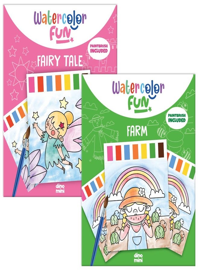 DINO MINI Watercolor Fun Value Pack - 2 Paint with Water Kits for Toddlers - Water Painting for Toddlers - Travel Activities for Kids Ages 4-8 - Screen Free Birthday Gifts (Farm - Fairy Tale) - Image 1