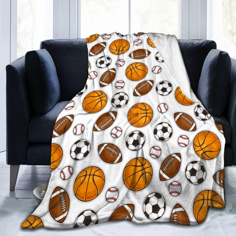 Echoserein كرة السلة كرة القدم كرة البيسبول رمي بطانية ناعم سرير ناعم الفراش دافئ فانيلا فانيلا الفانيل البطانيات الهدايا للأطفال الأولاد المراهقين الأريكة الأريكة ديكور المنزل 50 "x40" " - Image 1