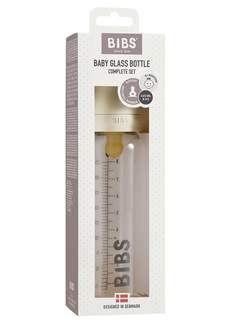 BIBS Baby Glass Feeding Bottle For 0M+, 225 Ml - Ivory