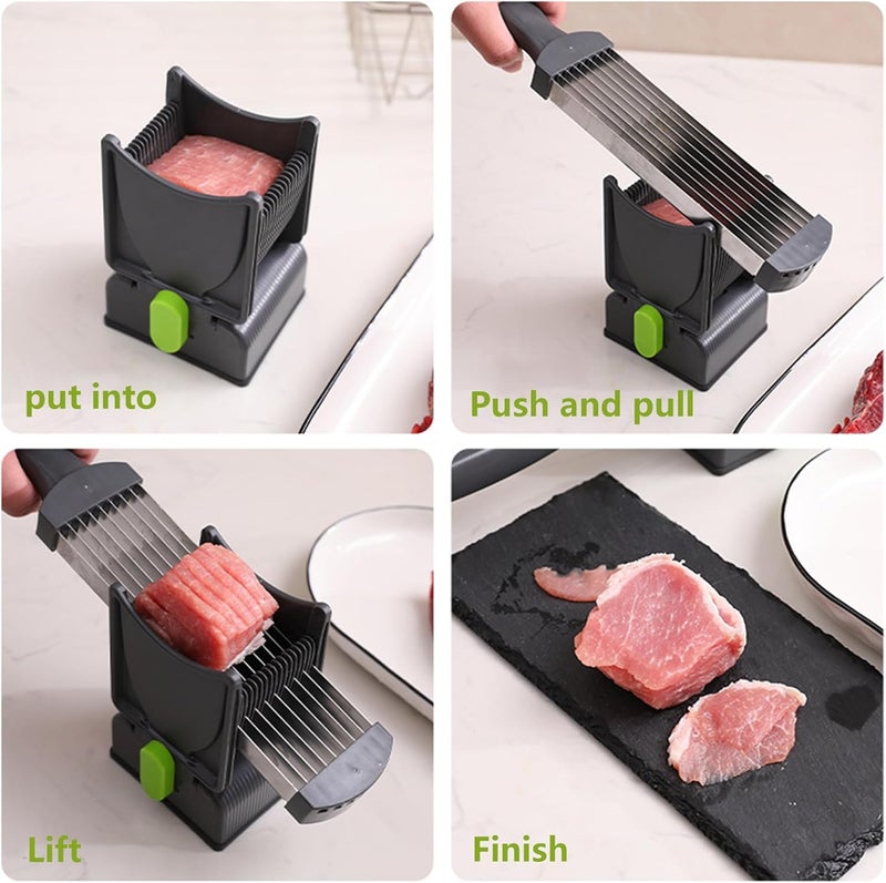 YJPPDD Fresh Meat Slicer, Thickness Adjustable 2 or 4 mm, 17 IN 1 Stainless Steel Cleaver Kitchen Knife For Slicing Shredding, Manual Meat Cutter Jerky Slicer for Beef Pork Salmon Jerky - Image 5