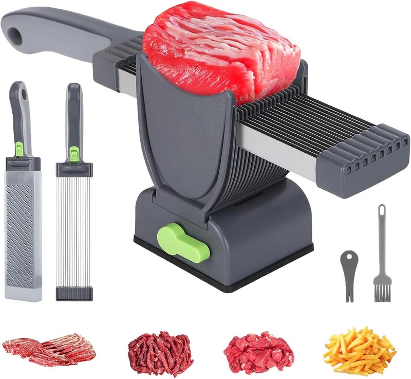 YJPPDD Fresh Meat Slicer, Thickness Adjustable 2 or 4 mm, 17 IN 1 Stainless Steel Cleaver Kitchen Knife For Slicing Shredding, Manual Meat Cutter Jerky Slicer for Beef Pork Salmon Jerky - Image 1