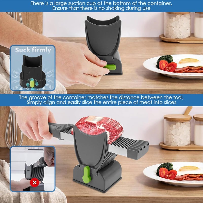 YJPPDD Fresh Meat Slicer, Thickness Adjustable 2 or 4 mm, 17 IN 1 Stainless Steel Cleaver Kitchen Knife For Slicing Shredding, Manual Meat Cutter Jerky Slicer for Beef Pork Salmon Jerky - Image 3