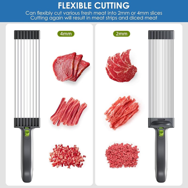 YJPPDD Fresh Meat Slicer, Thickness Adjustable 2 or 4 mm, 17 IN 1 Stainless Steel Cleaver Kitchen Knife For Slicing Shredding, Manual Meat Cutter Jerky Slicer for Beef Pork Salmon Jerky - Image 2