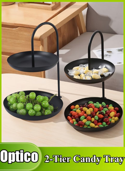 2-Tier Candy Tray, Candy Buffet Plate Fruit Tray Desserts Serving Tray Fruit Candy Tray Organizer Tower Double Layer Cake Stand Fruit String Plate Candy Nut Storage Case (Black, 20 x 20 x 30 cm)