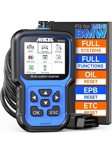 ANCEL BM500 Battery Registration Tool Fits for BMW Mini - All Systems OBD2 Scanner with Engine, ABS, SRS, ESP, SAS System Diagnosis, Car Code Reader for CBS, EPB, ETC, BMS, PCM, Oil Reset