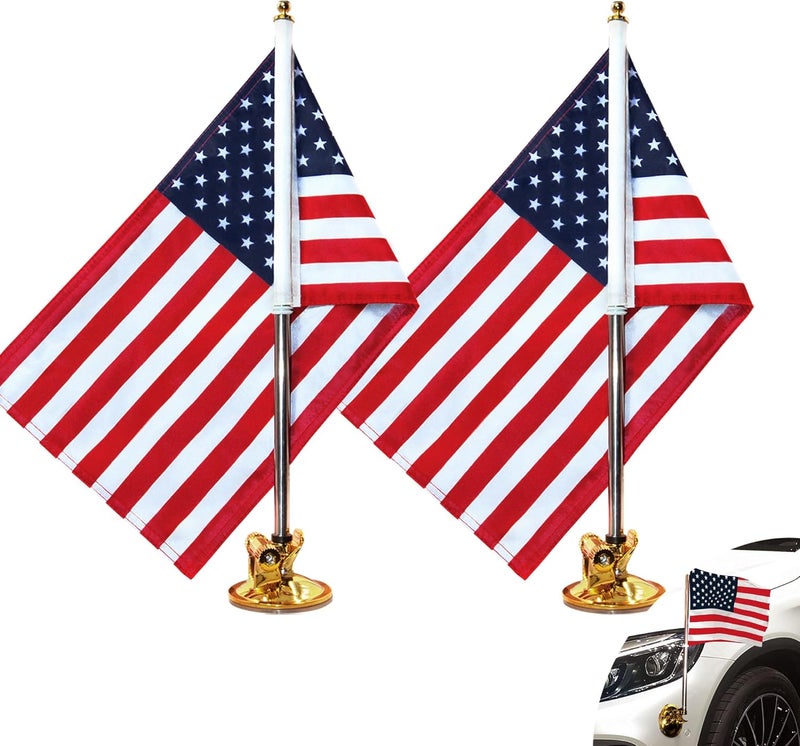 Anley Anley USA Car Flag  Flagpole with Air Suction Mount  Outdoor Suction Cup Style Flag Pole for Car Truck Boat and Vehicle with American Flag Set of 2  - Image 1