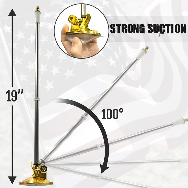 Anley Anley USA Car Flag  Flagpole with Air Suction Mount  Outdoor Suction Cup Style Flag Pole for Car Truck Boat and Vehicle with American Flag Set of 2  - Image 5