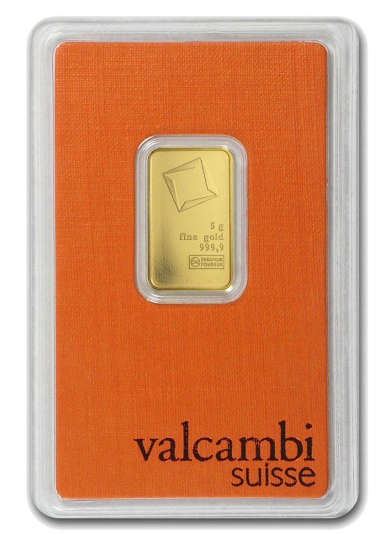 valcambi - Valcambi Suisse 5 grm Pure 999.9 Fine Gold Bar 24KT - 5 Gram RAK GOLD - Image 1