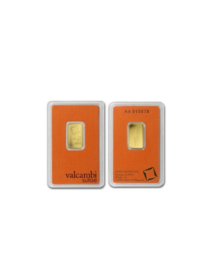 valcambi - Valcambi Suisse 5 grm Pure 999.9 Fine Gold Bar 24KT - 5 Gram RAK GOLD - Image 1