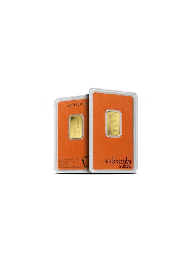valcambi - Valcambi Suisse 5 grm Pure 999.9 Fine Gold Bar 24KT - 5 Gram RAK GOLD - Image 1